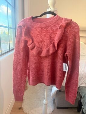 Old Navy Coral Pink Ruffle-Trim Cable Knit Sweater